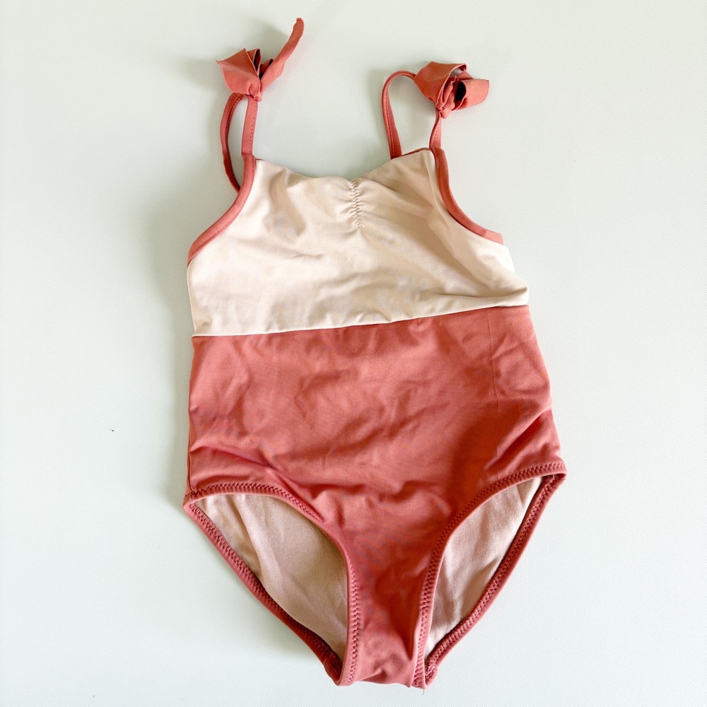 Zara Toddler‎ Girls Colorblock Bow Shoulder Minimalist One Piece Swimsuit 2/3
